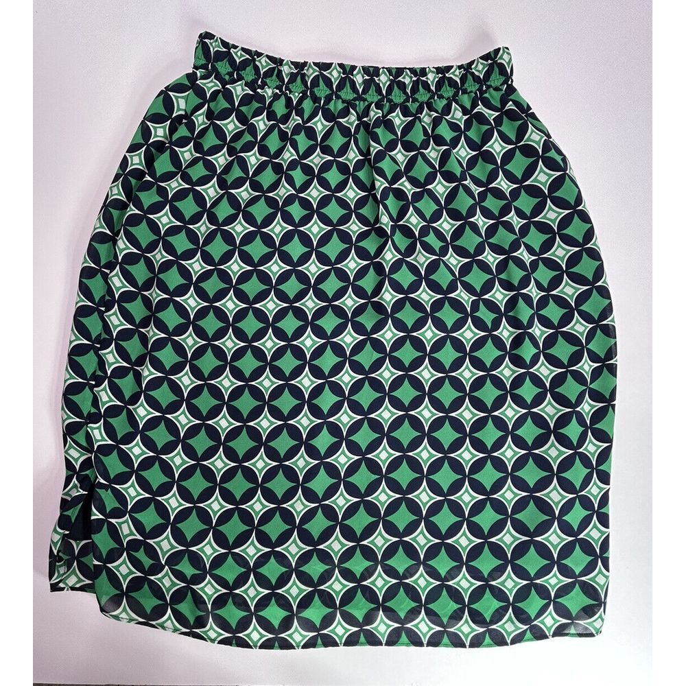 Banana Republic Knee Length Skirt Women's 6 Green + Navy Blue Side Slits Lined